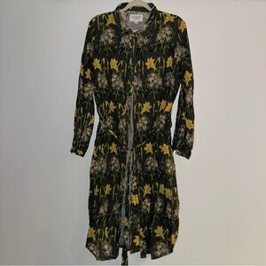 Floral Long Sleeve Dress in Grey and Yellow